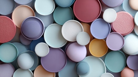 abstract round glass tiles in muted pastel colors with minimal grout. Generative AIの素材