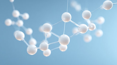 Minimalist molecular structure, blue background Generativeの素材
