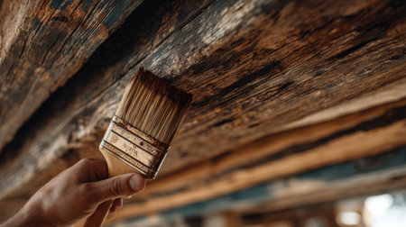 old wood beams being varnished by hand. Generative AIの素材