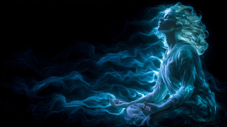 Spiritual Meditation Figures in Ethereal Light. Generative AIの素材