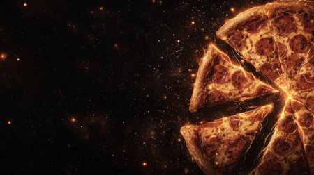 conceptual mockup, pizza, clean dark background with glowing highlights. Generativeの素材