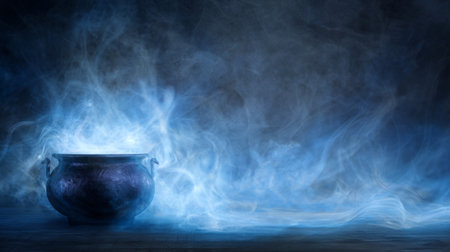 Witch's cauldron fog burst, curling magical smoke border. Generativeの素材