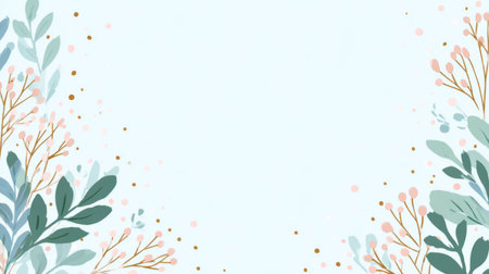 subtle leafy branches and buds in soft pastel tones framing empty space. Generative AIの素材