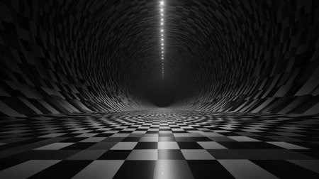 A surreal illusion of depth, folded space with checkerboard patterns and highlights. Generativeの素材