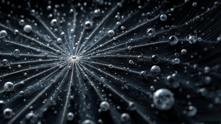 web texture, radial lines forming symmetrical geometry with crystalline droplets. Generative AIの素材