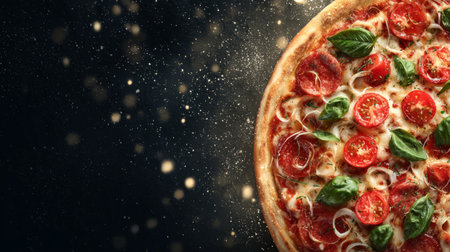 conceptual mockup, pizza, clean dark background with glowing highlights. Generativeの素材