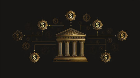 breakdown of a bank financial structure, showing where every dollar flows. Generativeの素材