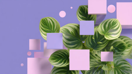 Pastel Botanical 3D Background with Geometric Shapes. Generative AIの素材