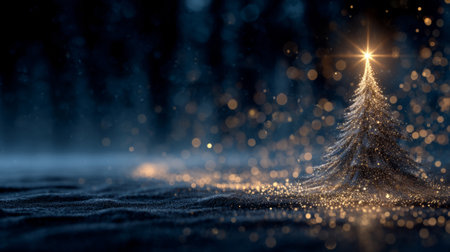 rich festive scene glowing golden star atop silver tree made of luminous dust, surrounded by radiating sparkles Happy New Year. Generative AIの素材