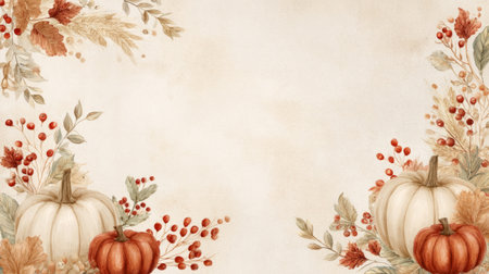 autumn backgrounds with pumpkins, berries and fall foliage. Generativeの素材