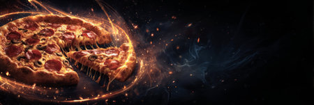 conceptual mockup, pizza, clean dark background with glowing highlights. Generativeの素材