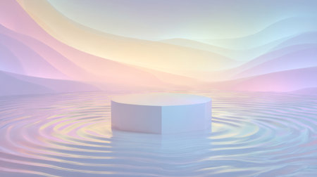 podium sitting in center of soft water-like ripples and pastel gradients. Generative AIの素材