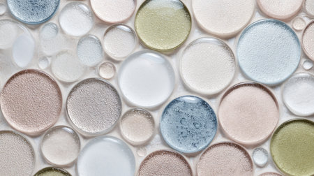 abstract round glass tiles in muted pastel colors with minimal grout. Generative AIの素材