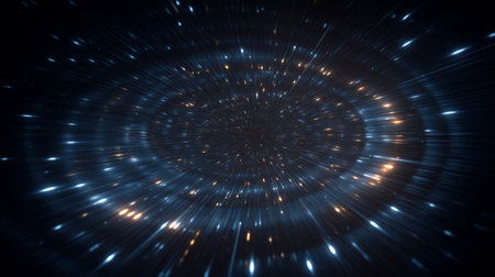 layered neon orbs pulsing from center over pitch black void with motion blur. Generative AIの素材