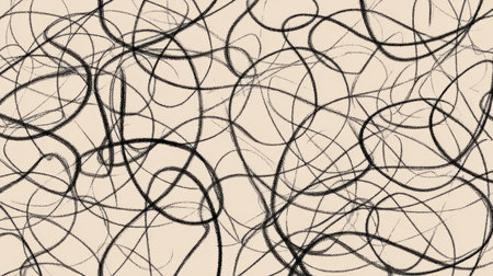 abstract tangled black lines over beige background. Generative AIの素材