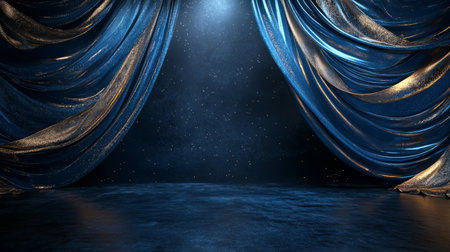 Luxurious stage curtains with deep folds and dramatic lighting. Generative AIの素材