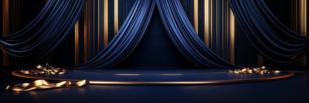 Luxurious stage curtains with deep folds and dramatic lighting. Generative AIの素材