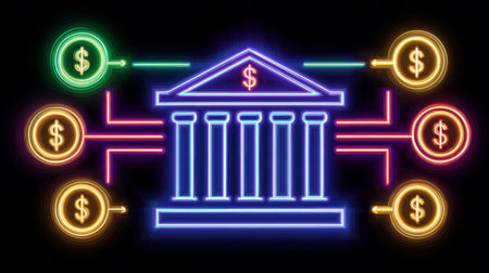 breakdown of a bank financial structure, showing where every dollar flows. Generativeの素材