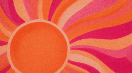 bright tropical abstract, bold sunburst shapes with warm orange and coral gradients, energetic beach vibe. Generative AIの素材