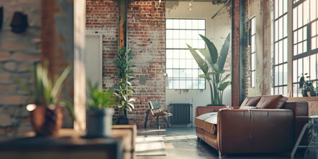 loft with exposed brick, metal beams, and industrial elements, creating a unique and edgy living space. Generative AIの素材
