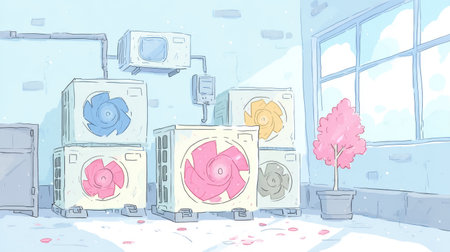 Heating, ventilation and air conditioning system room. Generative AIの素材