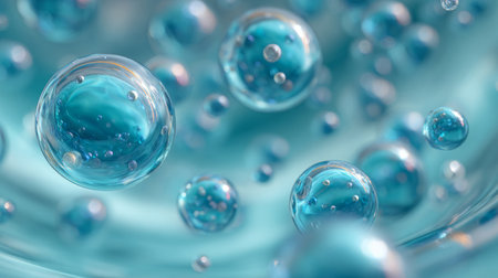 3D Abstract Blue Spheres Floating in Motion. Generativeの素材