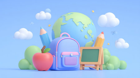 Back to School Concept with Backpacks and Globes. Generative AIの素材