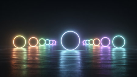 Futuristic glowing neon spheres, perfect on a black surface. Generativeの素材