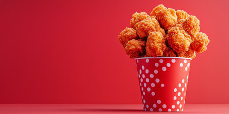 Delicious golden crispy fried chicken nuggets and wings in buckets. Generative AIの素材