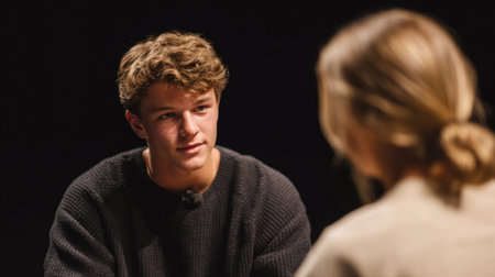Teen client talks to therapist and encourages eye contact. Generative AIの素材