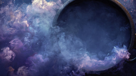 Witch's cauldron fog burst, curling magical smoke border. Generativeの素材