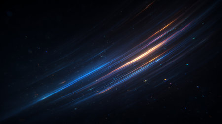 single diagonal flare beam cutting through dark space with colorful streak and floating dust. Generative AIの素材