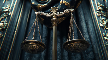 Elegant Scales of Justice in Majestic Courtroom. Generative AIの素材