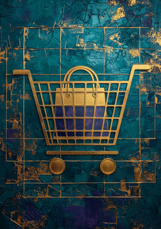Shopping Cart with Luxury Gift Bags vibrant backgrounds. Generative AIの素材