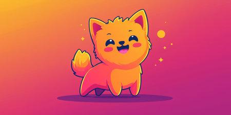 Flat cartoon style kawaii puppy wagging its tail with a joyful expression. Generative AIの素材