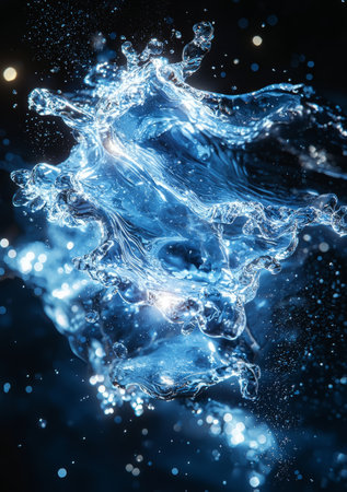 Bright blue water splash with glowing edges, playful and energetic. Generative AIの素材
