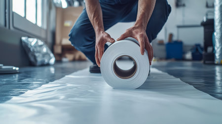 roll of vinyl sheeting being unfurled, while the installer positions. Generative AIの素材