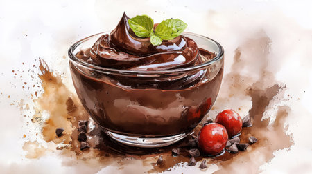 Elegant dark chocolate mousse with a silky, smooth texture, luxurious dessert aesthetic. Generative AIの素材