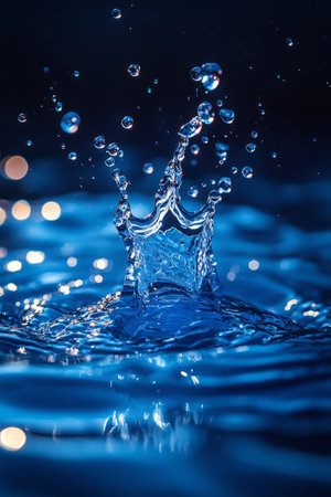 Bright blue water splash with glowing edges, playful and energetic. Generative AIの素材