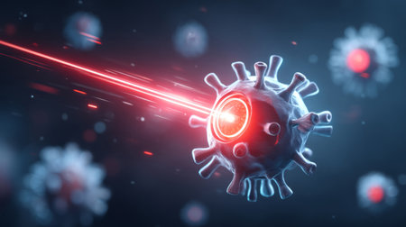 virus and immune cells interacting. Generative AIの素材