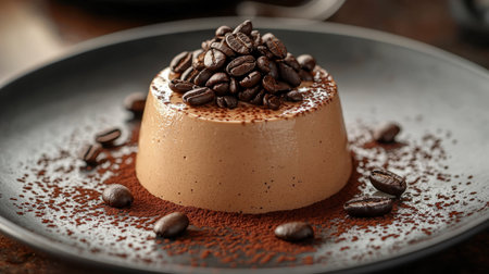Rich espresso-infused mousse texture, with dark coffee beans sprinkled on top. Generative AIの素材