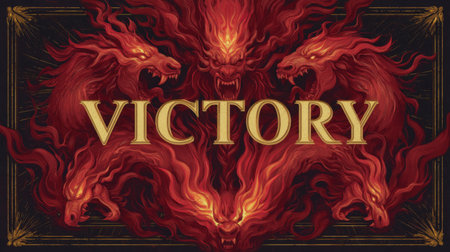 Ravanas heads transforming into flames with word Victory above. Generative AIの素材