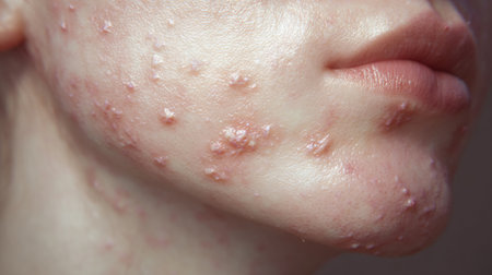 close up of inflamed skin with visible symptoms of eczema. Generative AIの素材