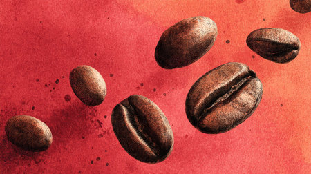 Falling Roasted Coffee Beans in Symmetry. Generative AIの素材