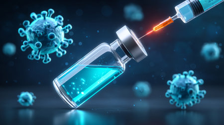 virus and immune cells interacting. Generative AIの素材