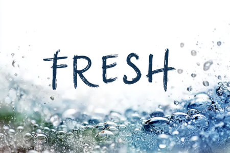 FRESH combined with natural leaves, water splashes. Generative AIの素材