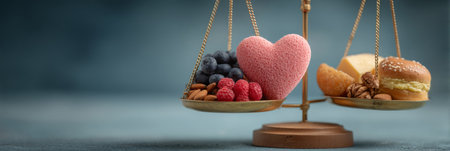 Healthy vs Unhealthy Food Balance Concept. Generative AIの素材