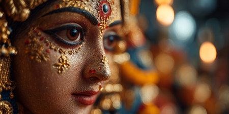 Goddess Lakshmi with Festive Lights. Generative AIの素材