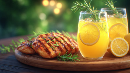 Fresh lemonade served alongside sizzling BBQ chicken. Generative AIの素材
