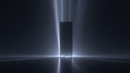 monolithic black pillar emitting thin beams of light in perfect symmetry. Generative AIの素材